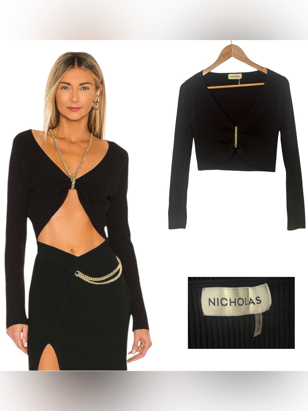 Nicholas Alma Ribbed Long-Sleeve Crop Top - Picture 1 of 5